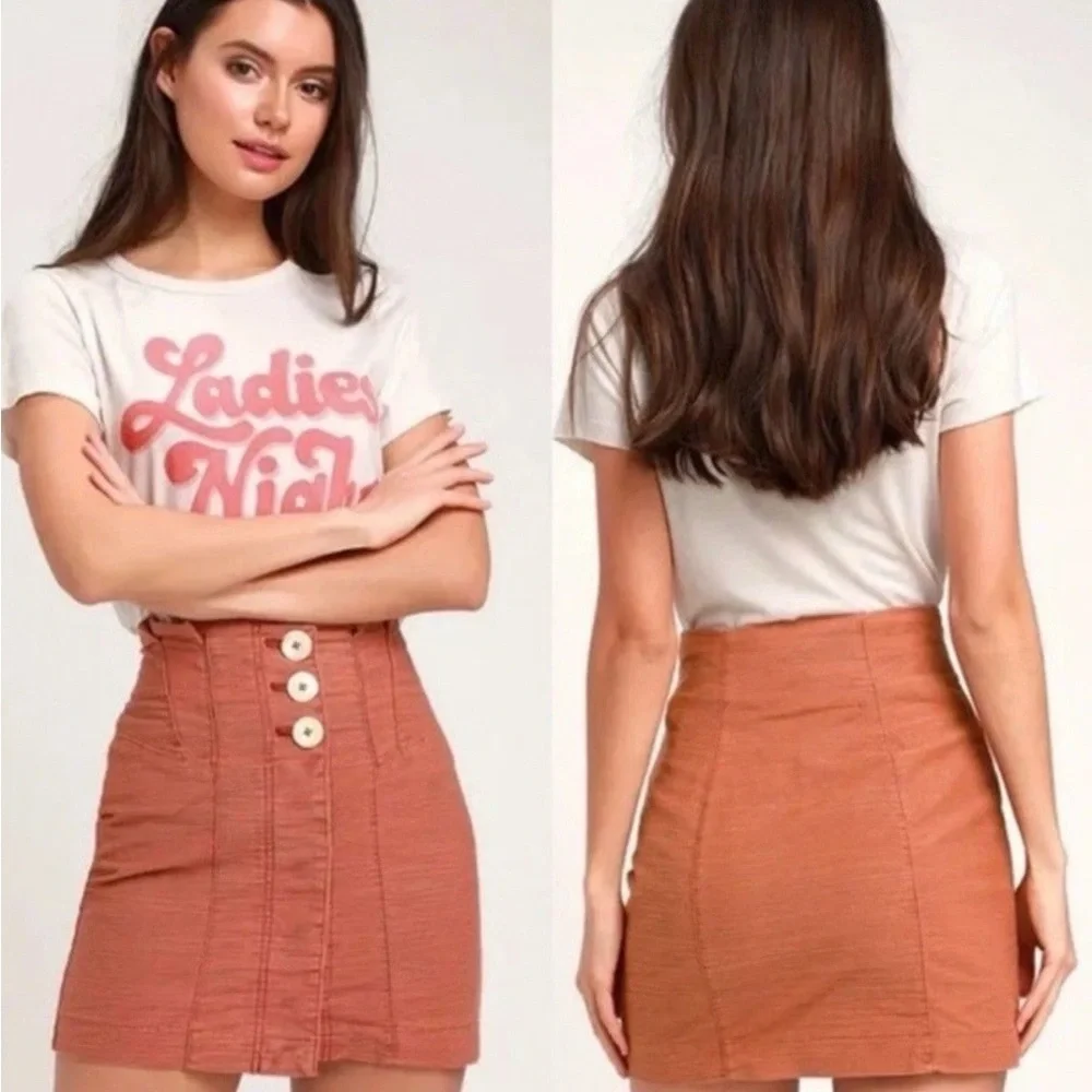 Free People Button-Front Mini Skirt - Rust Size 6